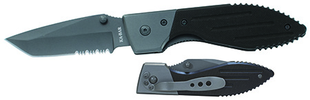 [617717230752] Ka-Bar 3075 Warthog  3" Folding Tanto Part Serrated 420HC SS Blade Black G10 Handle Includes Pocket Clip