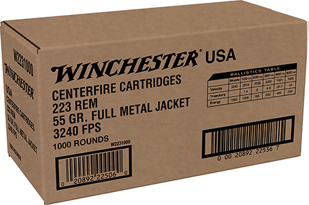 [00020892225367] Winchester Ammo W2231000 USA  223Rem 55gr Full Metal Jacket 1000rds *Sold by Case