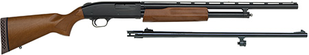 [015813541886] Mossberg 54188 500 Bantam Combo Youth 20 Gauge Pump 3" 5+1 Blued 22" Vent Rib/24" Fully-Rifled Barrels, Blued Steel Receiver, Fixed Wood Stock, Right Hand, Accu-Set Full Rifled Bore Choke