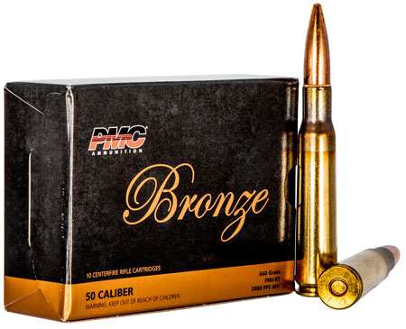 [741569060356] PMC 50A Bronze  50BMG 660gr Full Metal Jacket Boat Tail 10 Per Box/20 Case