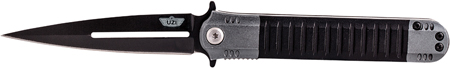 [024718926766] Uzi Accessories UZKFDR009 Covert  3.50" Folding Spear Point Plain Black Stainless Steel Blade Black/Gray Aluminum Handle Includes Metal Clip