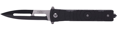 [024718202129] Uzi Accessories UZKFDR014 Mossad III 3.50" Folding Spear Point Plain Black/Silver Stainless Steel Blade Black G10 Handle Features Glass Breaker Includes Metal Clip