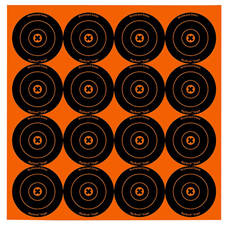 [029057363487] Birchwood Casey 36348 Big Burst Revealing Target Self-Adhesive Paper Black/Orange 3" Bullseye 48 Pack