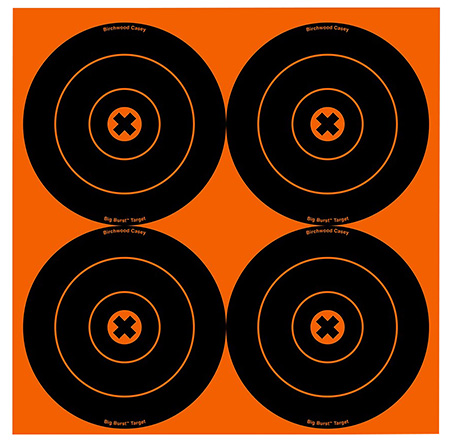 [029057366129] Birchwood Casey 36612 Big Burst Revealing Target Self-Adhesive Paper Black/Orange 6" Bullseye 12 Pack
