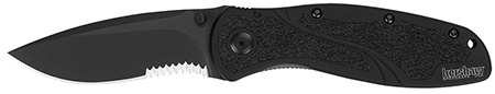 [087171167107] Kershaw 1670BLKST Blur  3.40" Folding Drop Point w/Recurve Part Serrated Black DLC 14C28N Steel Blade Black Anodized Aluminum Handle Includes Pocket Clip