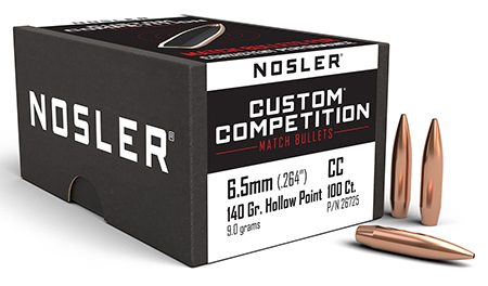 [054041267250] Nosler 26725 Custom Competition 6.5Creedmoor 140gr Hollow Point Boat Tail 100/Box