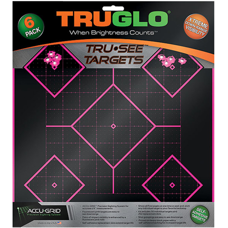 [788130019092] TruGlo TG14P6 Tru-See 5- Diamond Target Self-Adhesive Heavy Paper Black/Pink 12"x12" 6 Pack