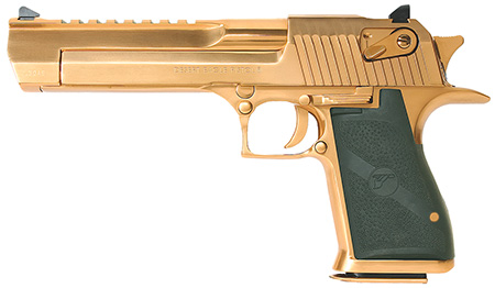 [761226029885] Magnum Research DE50TG Desert Eagle Mark XIX 50 AE Caliber with 6" Picatinny Rail Barrel, 7+1 Capacity, Overall Titanium Gold Finish Carbon Steel, Beavertail Frame, Serrated Slide  &  Black Rubber Grip
