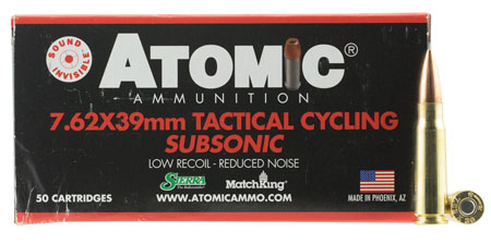 [858767004744] Atomic Ammunition 00474 Rifle Subsonic 7.62x39mm 220gr Hollow Point Boat Tail 50 Per Box/10 Case