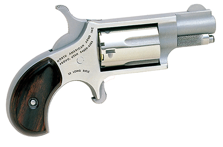 [744253000034] North American Arms 22LR Mini-Revolver *CA Compliant 22 LR 5 Shot 1.13" Stainless Steel Barrel, Frame  &  Cylinder, Rosewood Birdshead Grip Exposed Hammer