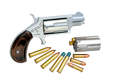[744253000232] North American Arms 22MSC Mini-Revolver  22 LR/22 WMR 5 Shot 1.13" Stainless Steel Barrel, Frame  &  Cylinder, Rosewood Birdshead Grip Exposed Hammer