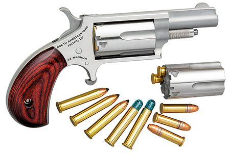[744253000188] North American Arms 22MC Mini-Revolver  22 LR/22 WMR 5 Shot 1.63" Stainless Steel Barrel, Frame  &  Cylinder, Rosewood Grip, Exposed Hammer