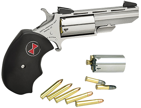 [744253000355] North American Arms BWC Black Widow  22 LR or 22 WMR 5 Shot 2" Vent Rib Barrel, Overall Stainless Steel Finish, Finger Grooved Black Rubber Grip  &  Fixed Sights Includes Cylinder