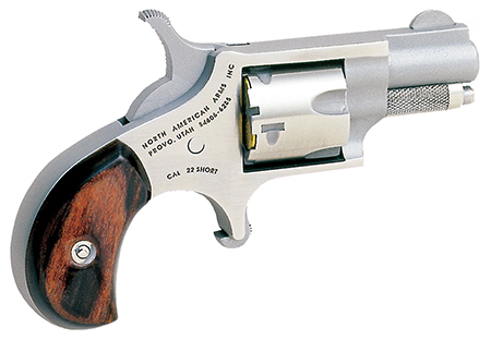 [744253000324] North American Arms 22S Mini-Revolver  22 Short 5rd 1.13" Barrel, Overall Stainless Steel Finish, Rosewood Birdshead Grip