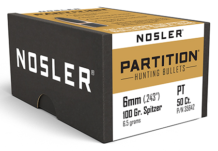 [054041356428] Nosler 35642 Partition  6mm 100gr Spitzer 50/Box