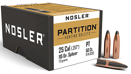 [054041163187] Nosler 16318 Partition  25Cal 115gr Spitzer 50/Box