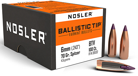 [054041395328] Nosler 39532 Ballistic Tip  6mm 70gr Spitzer Point 100/Box