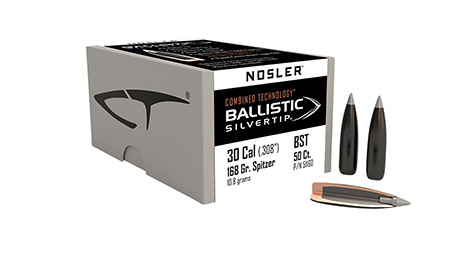 [054041511605] Nosler 51160 Ballistic Silvertip  30Cal 168gr Spitzer Point 50/Box