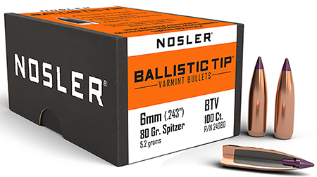 [054041240802] Nosler 24080 Ballistic Tip  6mm 80gr Spitzer Point 100/Box