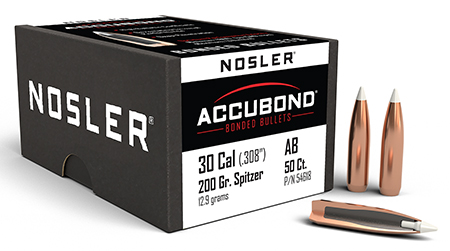 [054041546188] Nosler 54618 AccuBond  30Cal 200gr Spitzer Point 50/Box