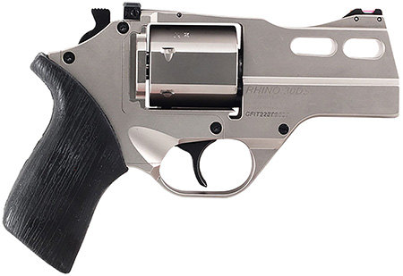 [8053800940030] Chiappa Firearms 340290 Rhino 30DS  Small Frame 357 Mag 6 Shot, 3" Nickel-Plated Steel Vent Rib Barrel  &  Cylinder, Nickel-Plated Aluminum Frame, Black Rubber Grip, Concealed Hammer