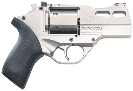 [8053800940061] Chiappa Firearms CF340290 Rhino 30SAR *CA Compliant Small Frame 357 Mag 6 Shot, 3" Nickel-Plated Steel Vent Rib Barrel  &  Cylinder, Nickel-Plated Aluminum Frame, Black Rubber Grip, Concealed Hammer