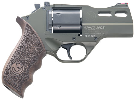 [8053800940078] Chiappa Firearms CF340285 Rhino 30SAR *CA Compliant Small Frame 357 Mag 6 Shot, 3" Green Cerakote Steel Barrel, Blued Steel Cylinder, Green Cerakote Aluminum Frame, Walnut Grip, Exposed Hammer