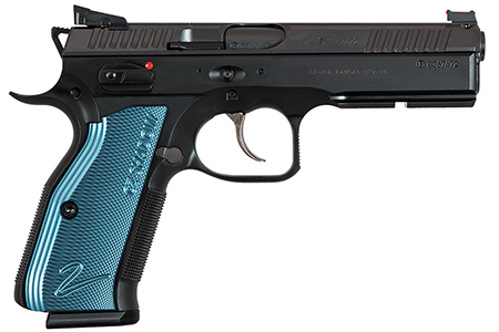 [806703912578] CZ-USA 91257 Shadow 2  SA/DA 9mm Luger 4.89" 17+1 Overall Black Nitride Finish with Inside Railed  Steel Slide, Blue Aluminum Grip, Non-Tilted Barrel  &  Picatinny Rail