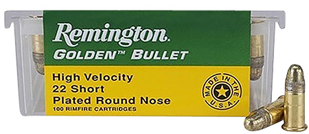 [047700481401] Remington Ammunition 21001 Golden Bullet  22Short 29gr Plated Lead Round Nose 100 Per Box/50 Case