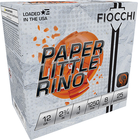[762344706313] Fiocchi 12FPTX8 Paper Little Rino Extrema 12Gauge 2.75" 1oz 8Shot 25 Per Box/10 Case