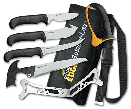 [743404200835] Outdoor Edge BL1 ButcherLite  4.30"/4.50"/5.9"/6" Folding Plain/Saw 420J2 Stainless Steel Blade FRN Black Handle