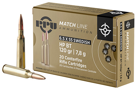 [8605003812166] PPU PPM6 Match  6.5x55Swedish 120gr Hollow Point Boat Tail 20 Per Box/10 Case