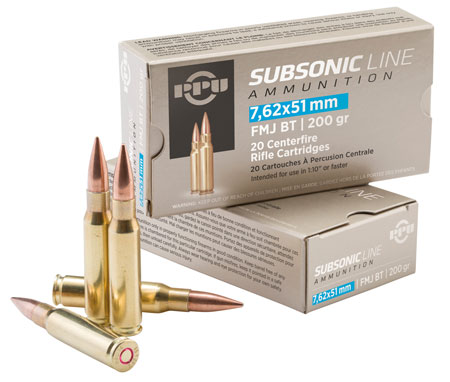 [8605003810100] PPU PPS762 Subsonic  7.62x51mmNATO 200gr Full Metal Jacket Boat Tail 20 Per Box/10 Case