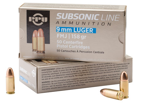 [8605003810131] PPU PPS9MM Subsonic  9mmLuger Subsonic 158gr Full Metal Jacket 50 Per Box/20 Case