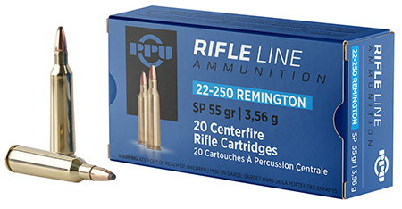 [8605003812296] PPU PP22250 Standard Rifle  22-250Rem 55gr Soft Point 20 Per Box/10 Case