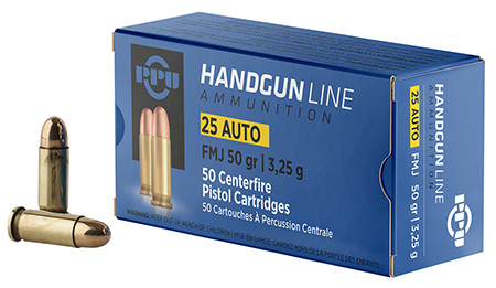 [8605003813002] PPU PPH25 Handgun  25ACP 50gr Full Metal Jacket 50 Per Box/20 Case