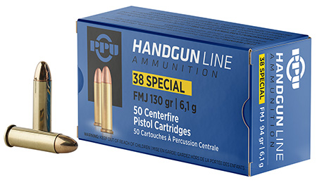 [8605003813071] PPU PPH38SF Handgun  38Special 130gr Full Metal Jacket 50 Per Box/10 Case