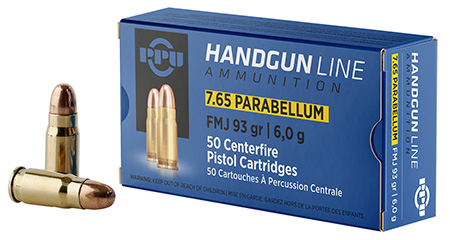 [8605003813231] PPU PPH765P Handgun  7.65x21mmParabellum 93gr Full Metal Jacket 50 Per Box/20 Case