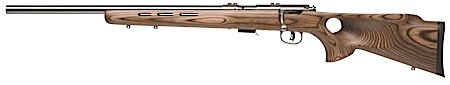 [062654962103] Savage Arms 96210 93R17 BTVLSS Full Size 17 HMR 5+1 21" Satin Heavy Button Rifled Barrel, Satin Drilled  &  Tapped Stainless Steel Receiver, Natural Brown Thumbhole Laminate Stock, Left Hand