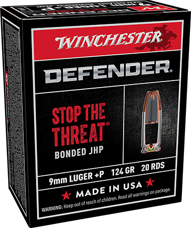 [020892217812] Winchester Ammo S9MMPDB Defender  9mmLuger+P 124gr Bonded Jacket Hollow Point 20 Per Box/10 Case