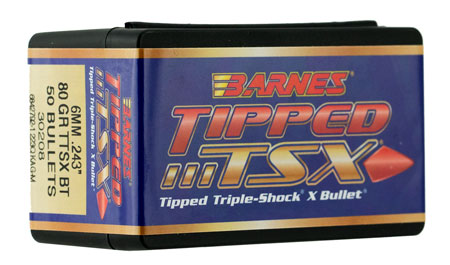[716876243389] Barnes Bullets 30208 Tipped TSX  6mm 80gr Boat Tail 50/Box