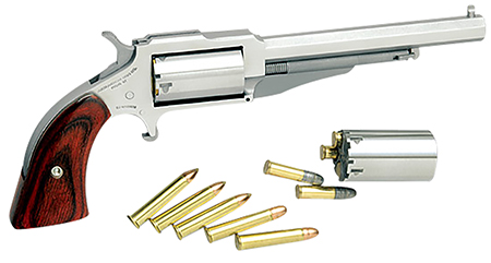[744253001994] North American Arms 18604C 1860 The Earl *CA Compliant 22 LR or 22 WMR 5rd 4" Barrel, Overall Stainless Steel Finish  &  Rosewood Boot Grip Includes Cylinder