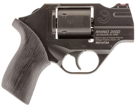 [8053670712126] Chiappa Firearms CF340217 Rhino 200D Small Frame 357 Mag, 6 Shot 2" Black Anodized Steel Barrel, Blued Cylinder Black Anodized Aluminum Frame, Black Rubber Grip, Concealed Hammer