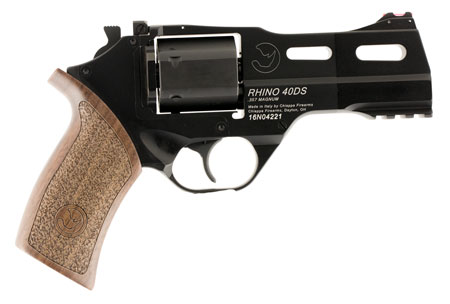 [8053670712140] Chiappa Firearms 340219 Rhino 40DS  Small Frame 357 Mag 6 Shot, 4" Black Anodized Steel Vent Rib Barrel, Blued Steel Cylinder, Black Anodized Aluminum Frame, Walnut Grip, Concealed Hammer