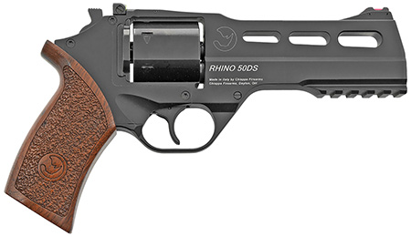 [8053670712157] Chiappa Firearms 340220 Rhino 50DS  Small Frame 357 Mag 6 Shot, 5" Black Anodized Steel Vent Rib Barrel, Blued Steel Cylinder, Black Anodized Aluminum Frame, Walnut Grip, Concealed Hammer