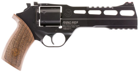 [8053670712164] Chiappa Firearms 340221 Rhino 60DS  Small Frame 357 Mag 6 Shot, 6" Black Anodized Steel Vent Rib Barrel, Blued Steel Cylinder, Black Anodized Aluminum Frame, Walnut Grip, Concealed Hammer