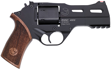 [8053670714144] Chiappa Firearms CF340244 Rhino 40SAR 357 Mag 6 Shot 4" Black Anodized Steel Barrel, Blued Steel Cylinder, Black Anodized Aluminum Frame  &  Barrel Shroud, Picatinny Accessory Rail, Walnut Grip