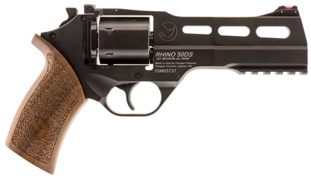[8053670714168] Chiappa Firearms CF340246 Rhino 50SAR  Medium Frame 357 Mag 6rd 5" Black Anodized Steel Vent Rib Barrel, Black Cylinder, Black Anodized Aluminum Frame w/Picatinny Rail, Walnut Grip, Exposed Hammer