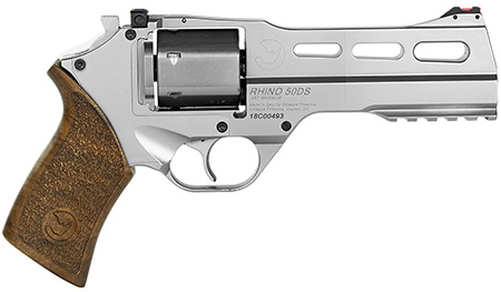 [8053670714175] Chiappa Firearms CF340247 Rhino 50SAR *CA Compliant 357 Mag 6 Shot 5" Nickel-Plated Steel Barrel  &  Cylinder, Nickel-Plated Aluminum Frame  &  Barrel Shroud, Picatinny Rail, Walnut Grip