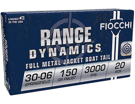 [762344706184] Fiocchi 3006A Range Dynamics  30-06Springfield 150gr Full Metal Jacket Boat Tail 20 Per Box/10 Case